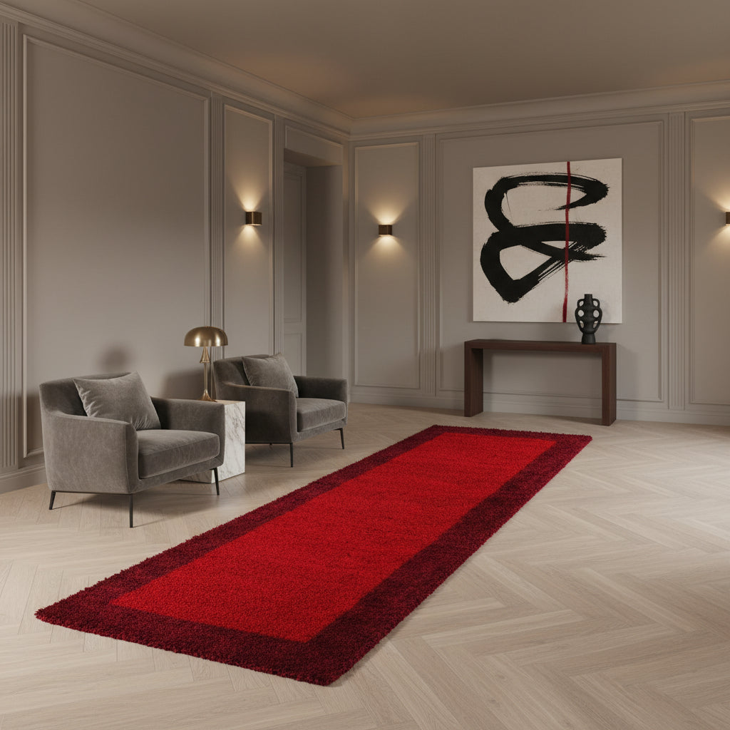 Teppich Hochflor einfarbig mit Bordüre Polypropylen Wohnzimmer_Läufer_