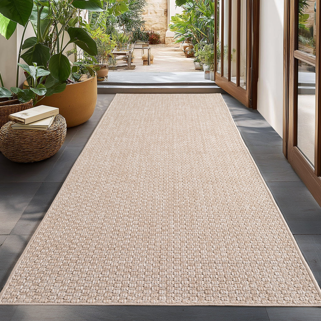 Teppich In-/Outdoor Flach Unifarben Polypropylen Balkon_Beige_Läufer_
