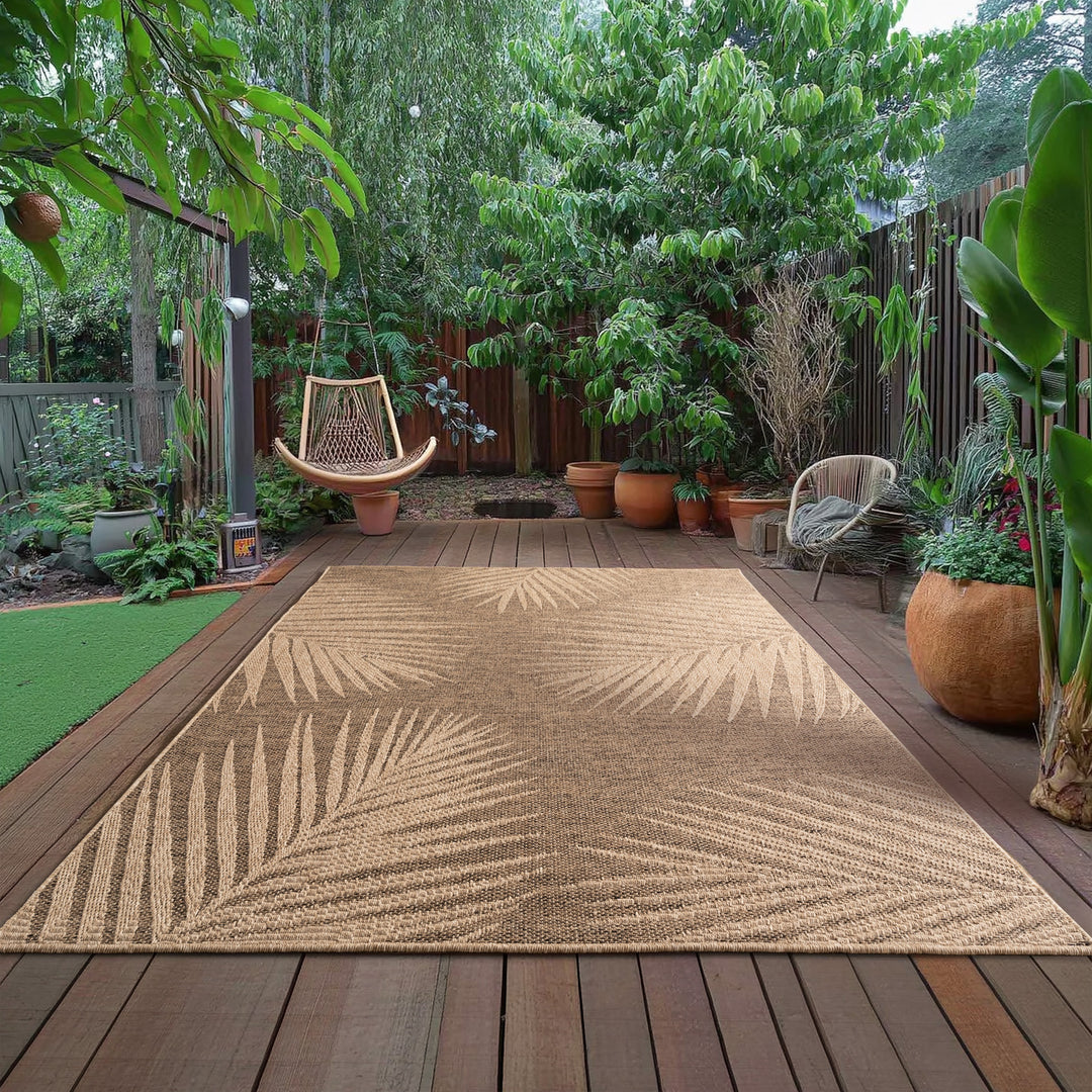 Teppich In-/Outdoor Jute-Optik Flachgewebe Blattmuster Polypropylen_Rechteckig_