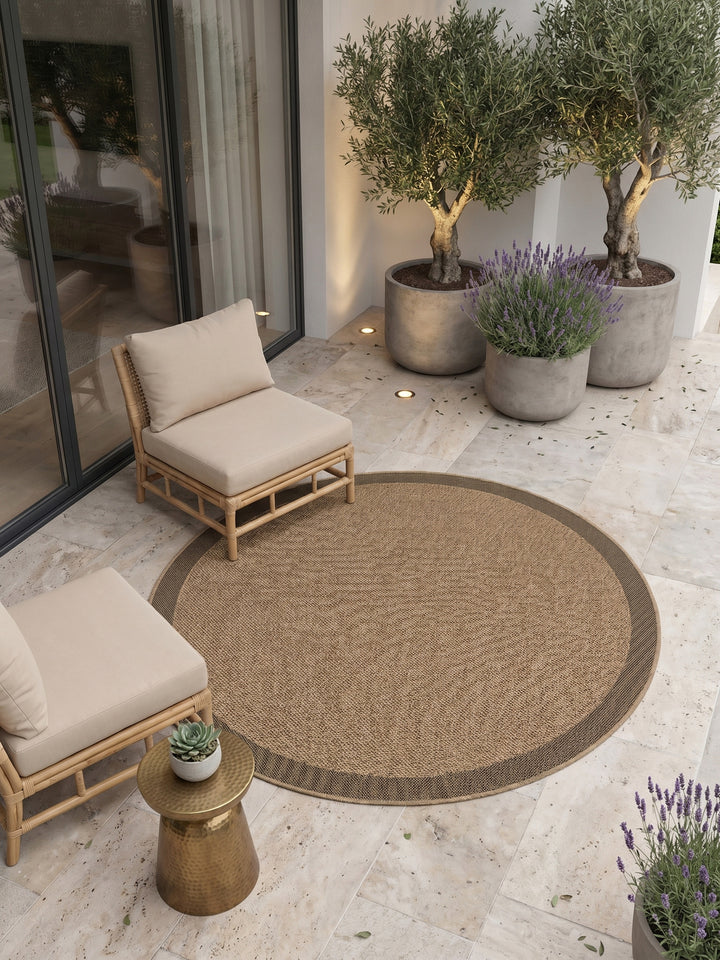 Teppich Beige rund Muster Draufsicht_