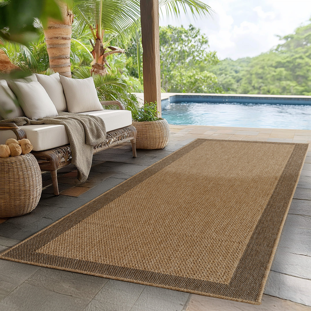 Teppich In-/Outdoor Jute-Optik Flachgewebe Bordüre Polypropylen_Beige_Läufer_