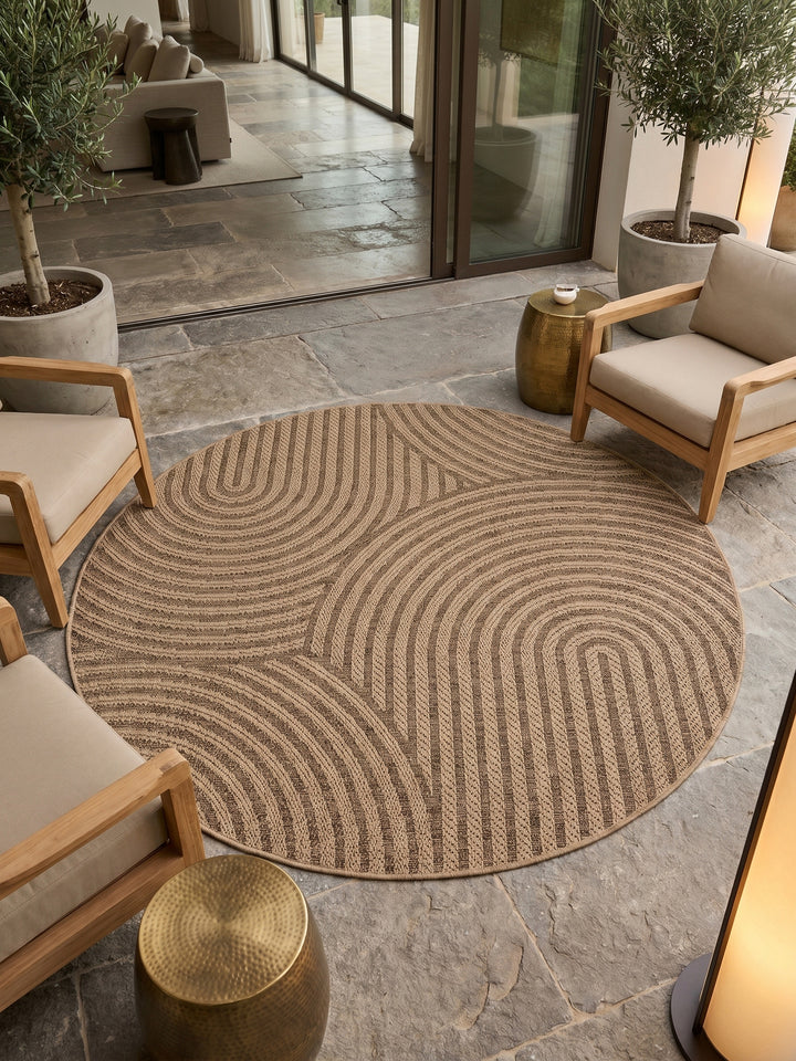 Teppich Beige rund Muster Draufsicht_