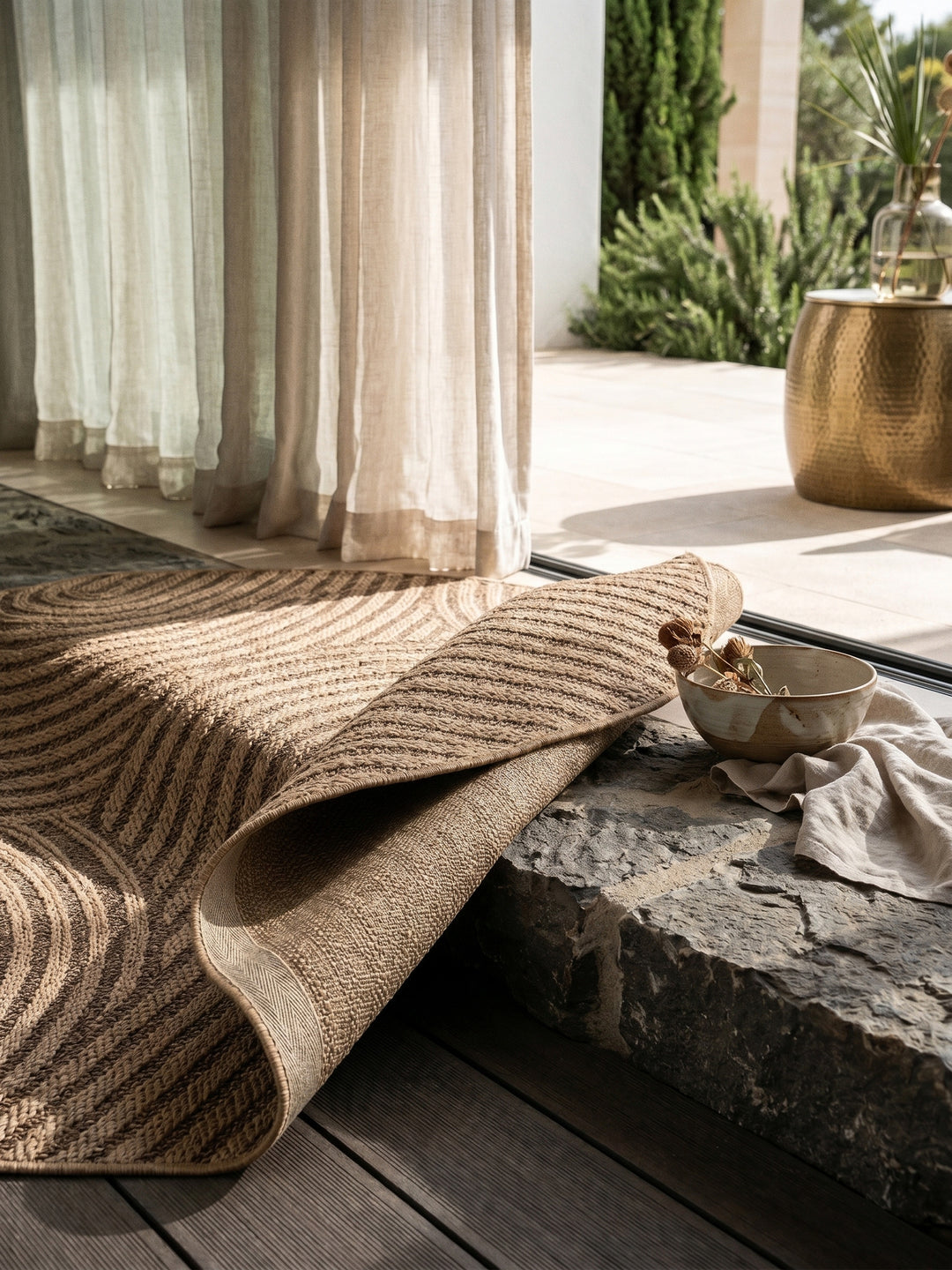 Teppich Beige rund Wohnaccessoire Deko_