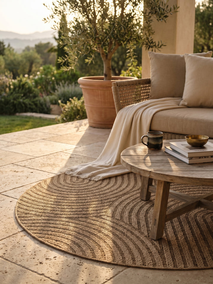 Teppich Beige rund Wohnidee gemütlich_
