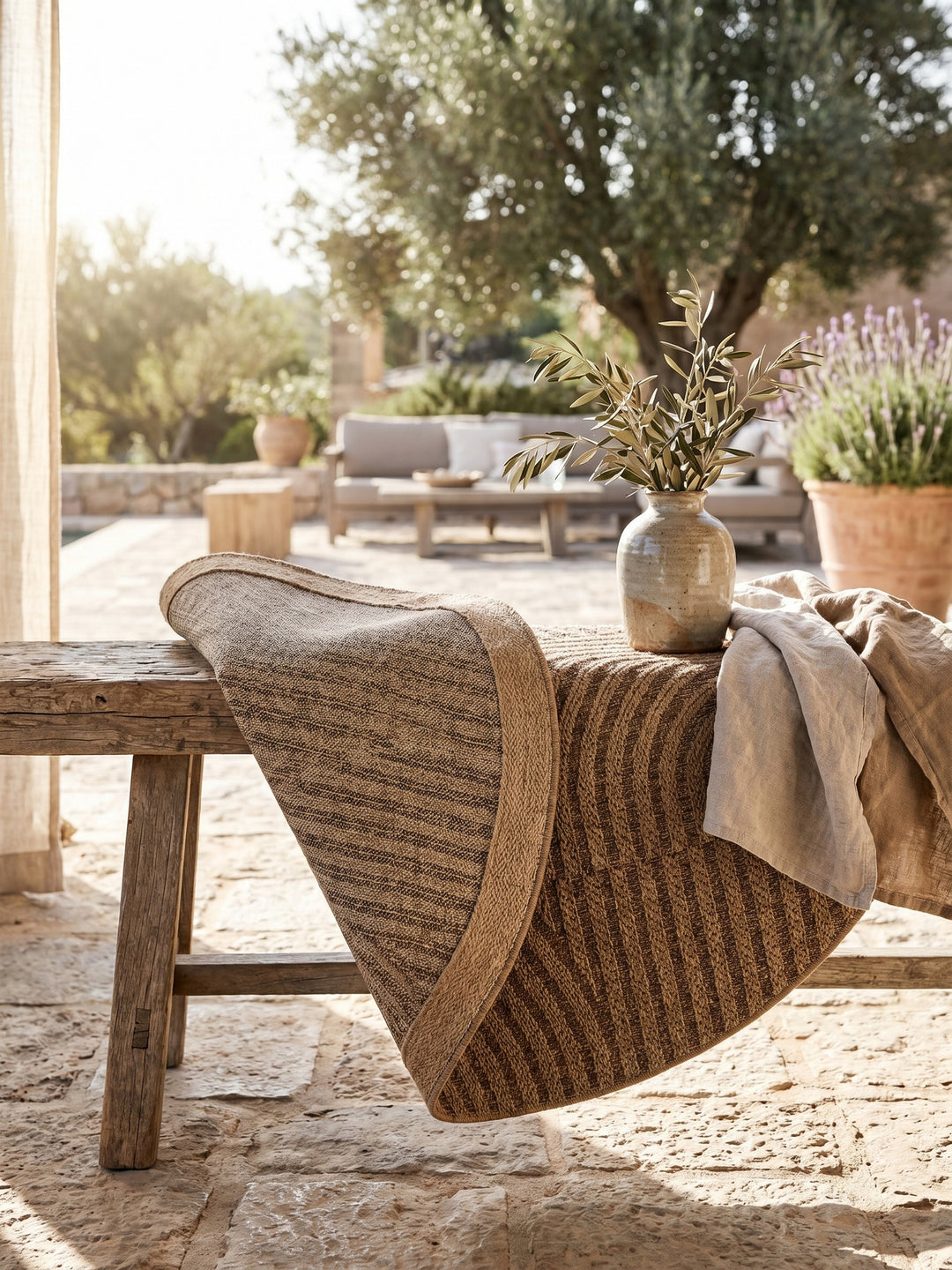 Teppich Beige Jute-Optik rund Polypropylen Designteppich Kollektion ARLBERG Wohnraum_