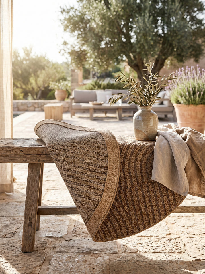 Teppich Beige Jute-Optik rund Polypropylen Designteppich Kollektion ARLBERG Wohnraum_