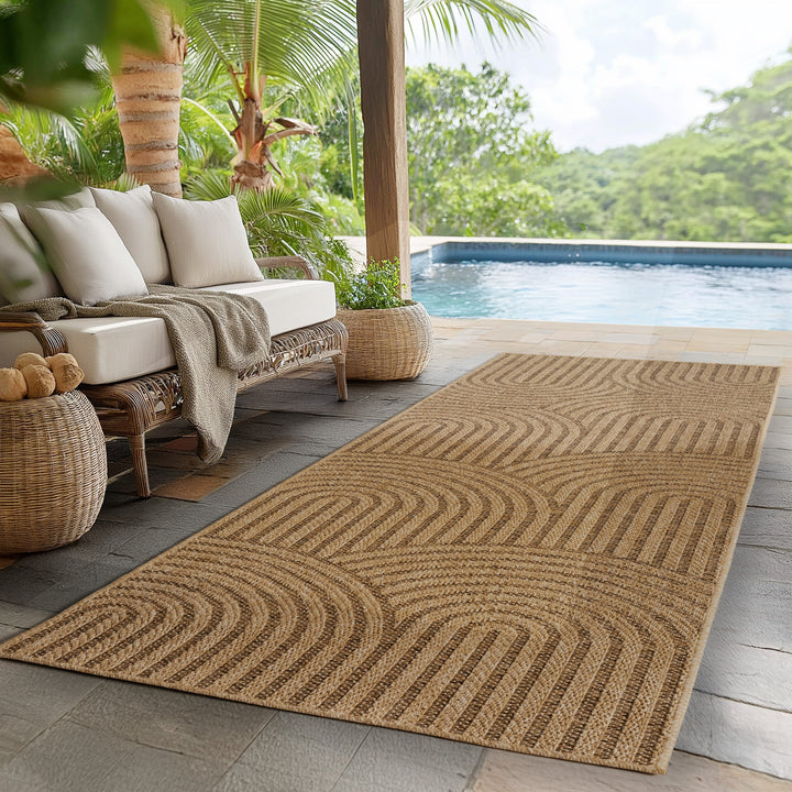 Teppich In-/Outdoor Jute-Optik Flachgewebe Grobe Linien Polypropylen_Beige_Läufer_