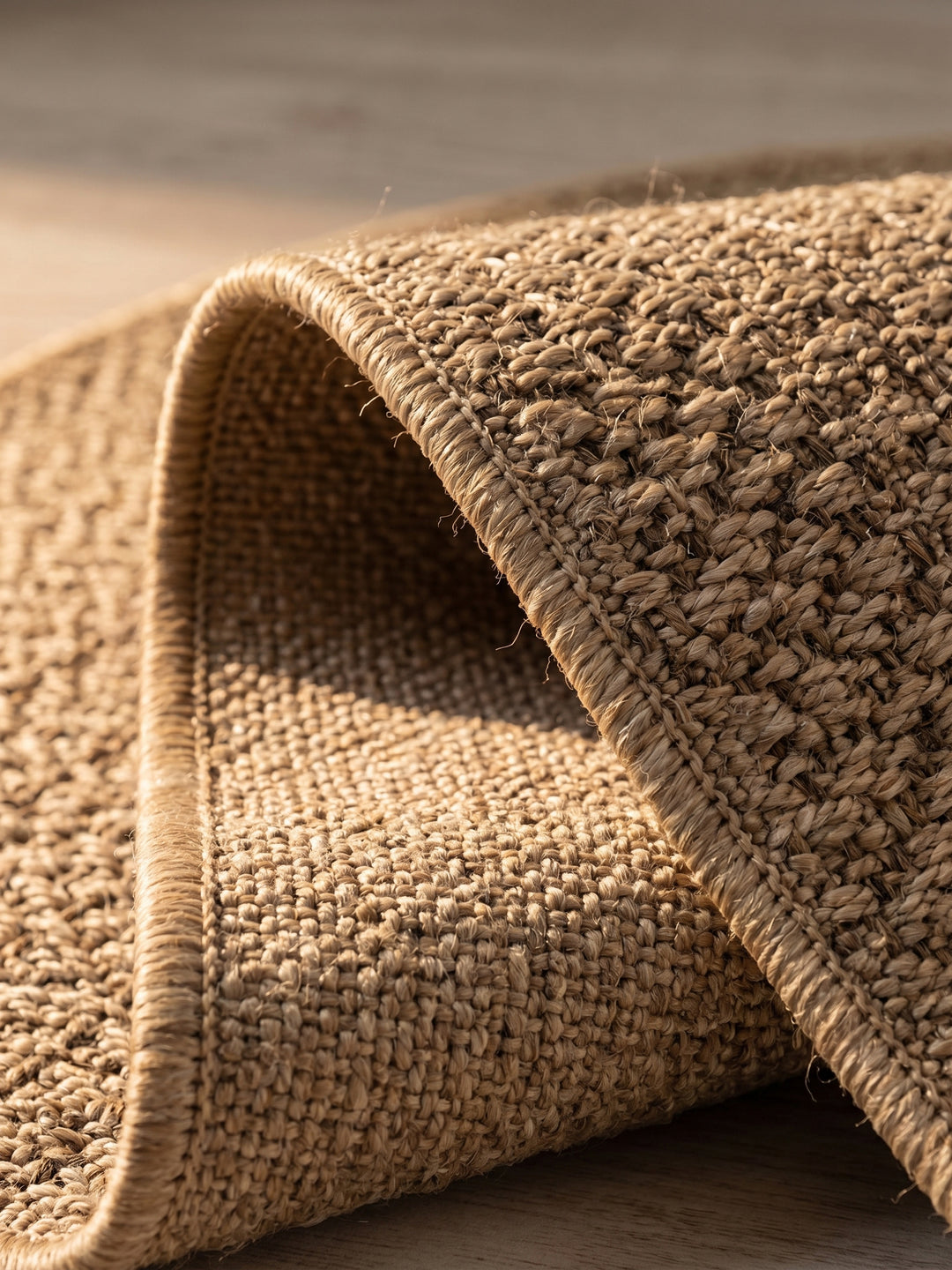 Teppich Beige rund Kante Rückseite_