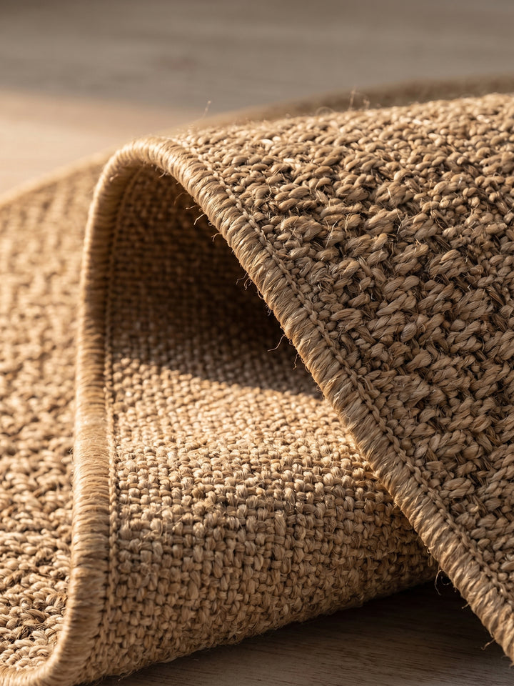 Teppich Beige rund Kante Rückseite_