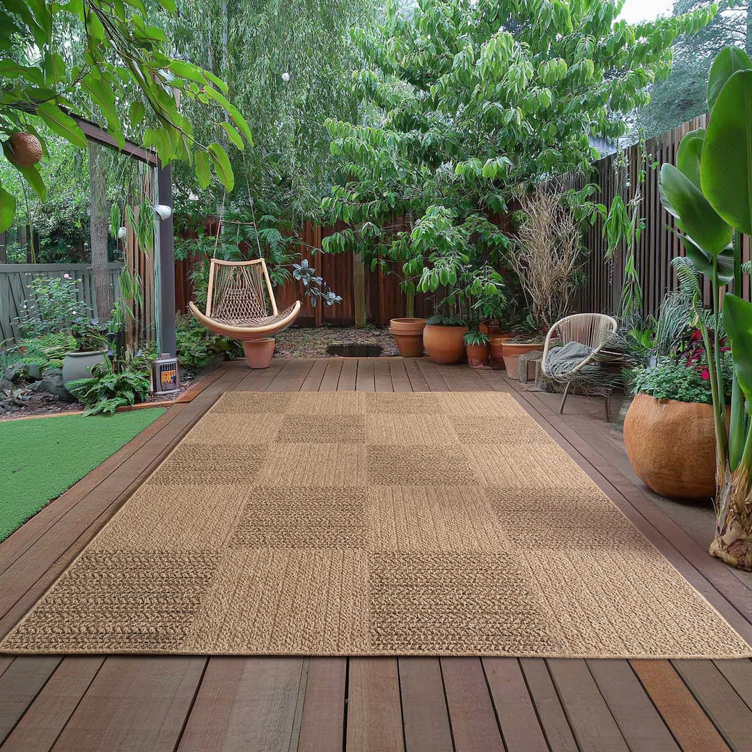 Teppich In-/Outdoor Jute-Optik Flachgewebe Kariert Polypropylen_Rechteckig_