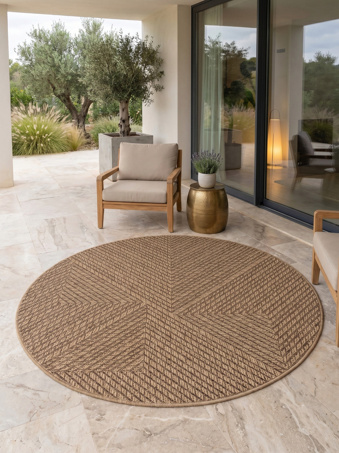 Teppich Beige rund Muster Draufsicht_