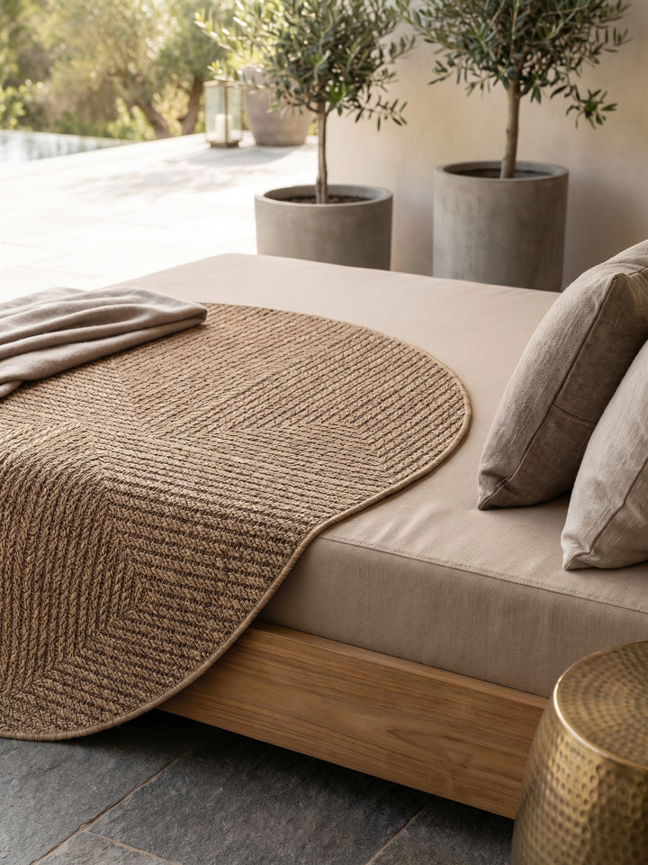 Teppich Beige rund Wohnaccessoire Deko_