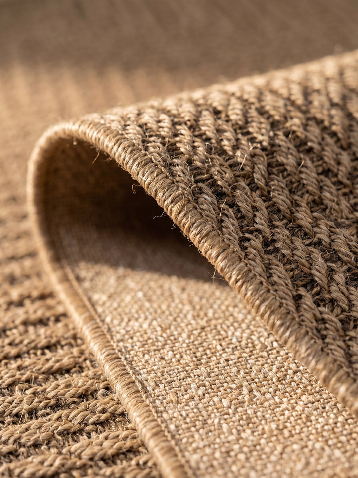 Teppich Beige rund Kante Rückseite_