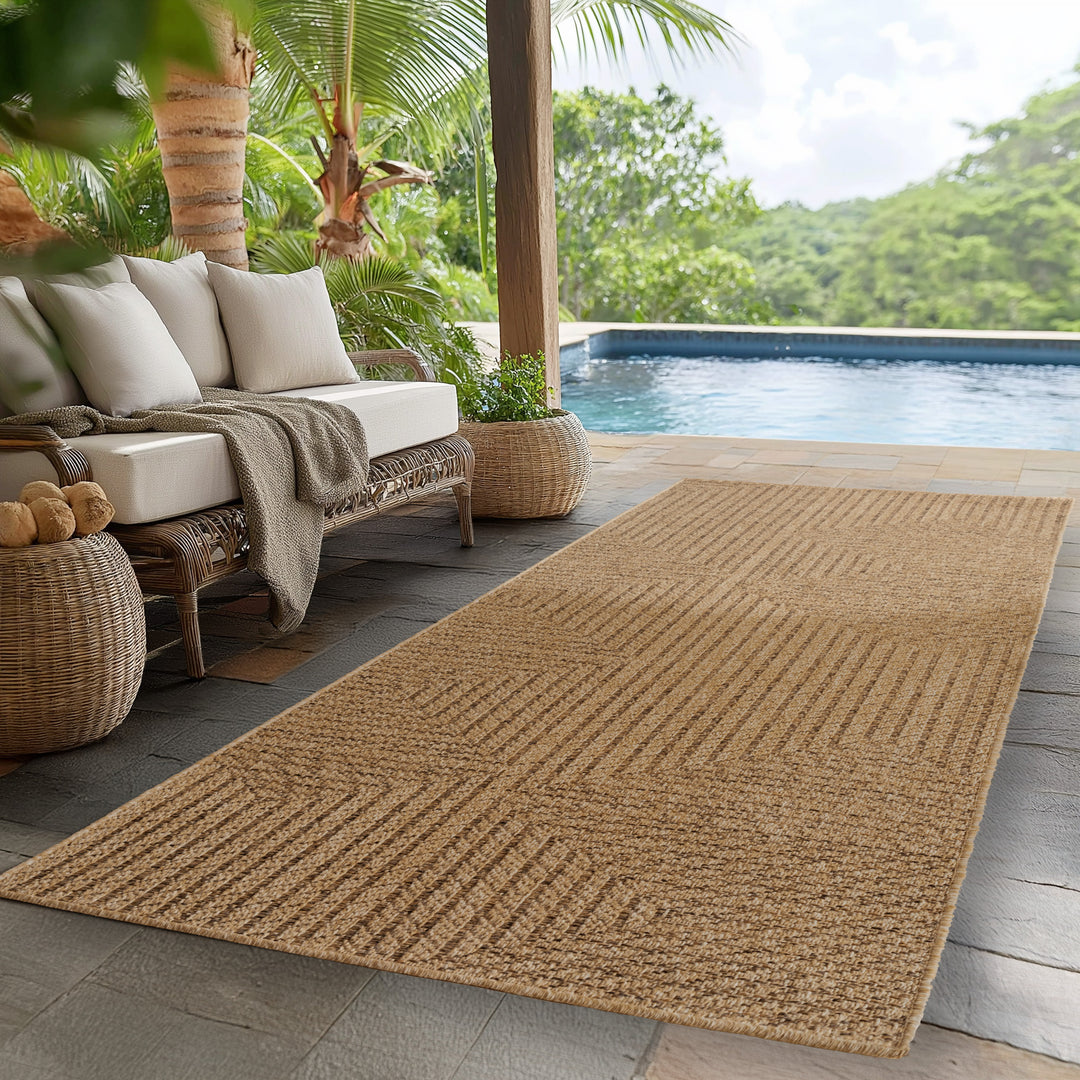 Teppich In-/Outdoor Jute-Optik Flachgewebe Unicolor Polypropylen_Beige_Läufer_