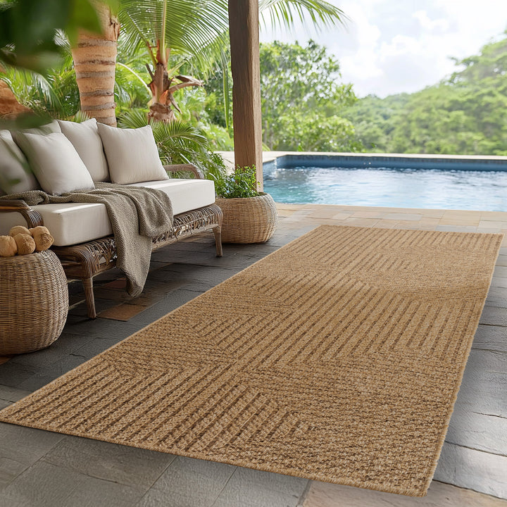Teppich In-/Outdoor Jute-Optik Flachgewebe Unicolor Polypropylen_Beige_Läufer_
