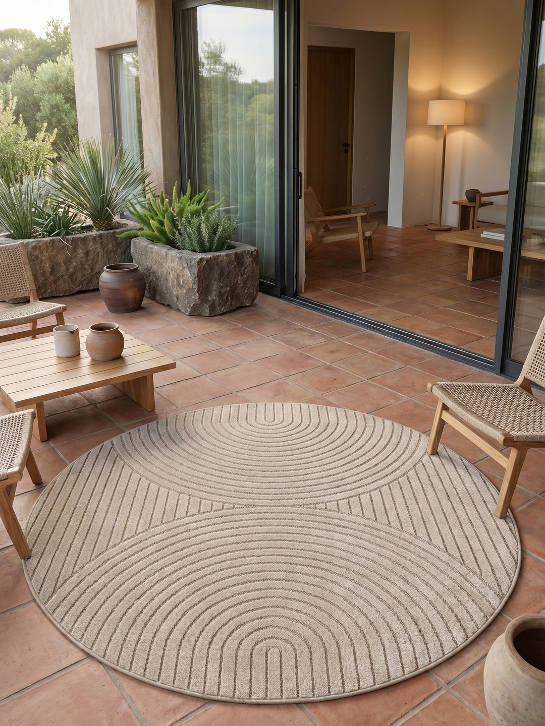 Teppich Beige rund Muster Draufsicht_