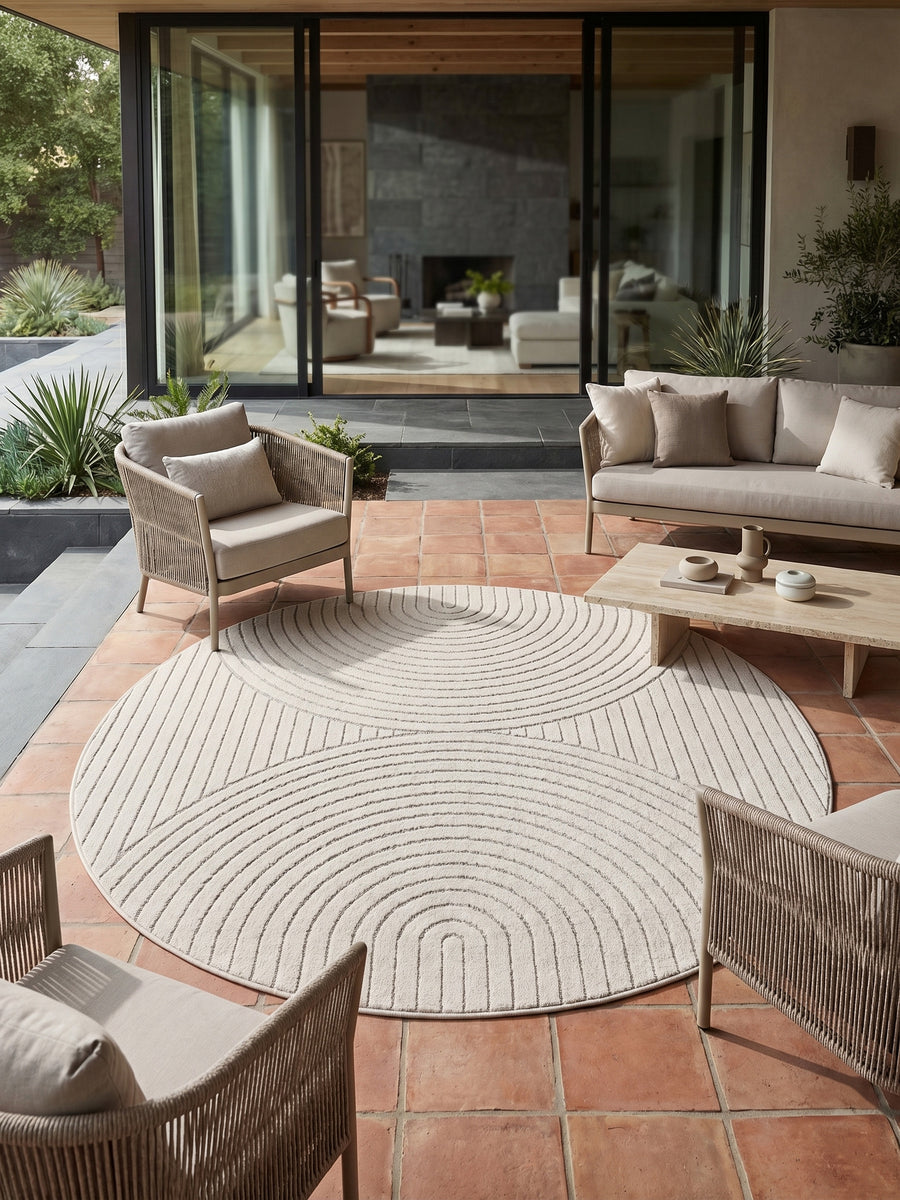 Teppich Creme rund Muster Draufsicht_