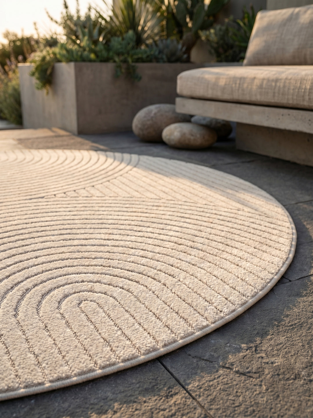 Teppich Creme rund Textur Nahaufnahme Detail_