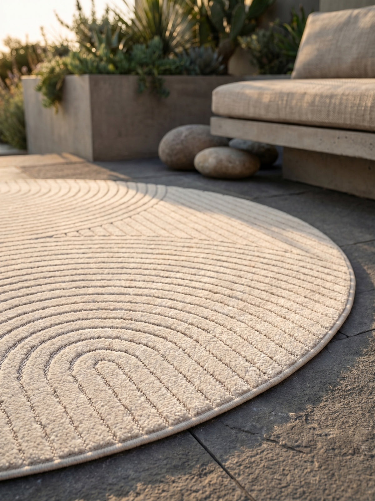 Teppich Creme rund Textur Nahaufnahme Detail_
