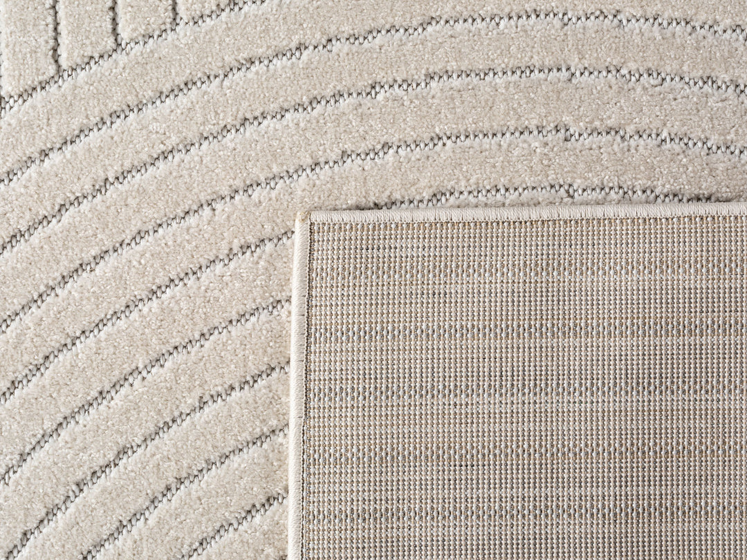 Teppich Creme Skandinavischer 3D-Design rund Polypropylen Designteppich Kollektion ENGADIN Wohnraum 160x160_