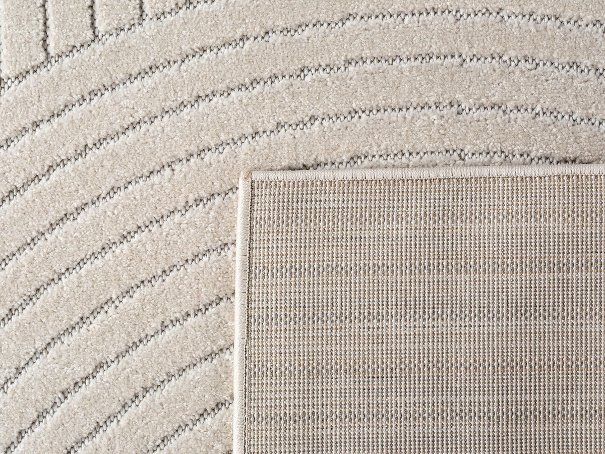 Teppich Creme Skandinavischer 3D-Design rund Polypropylen Designteppich Kollektion ENGADIN Wohnraum 160x160_
