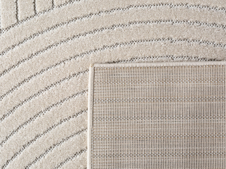 Teppich Creme Skandinavischer 3D-Design rund Polypropylen Designteppich Kollektion ENGADIN Wohnraum 160x160_