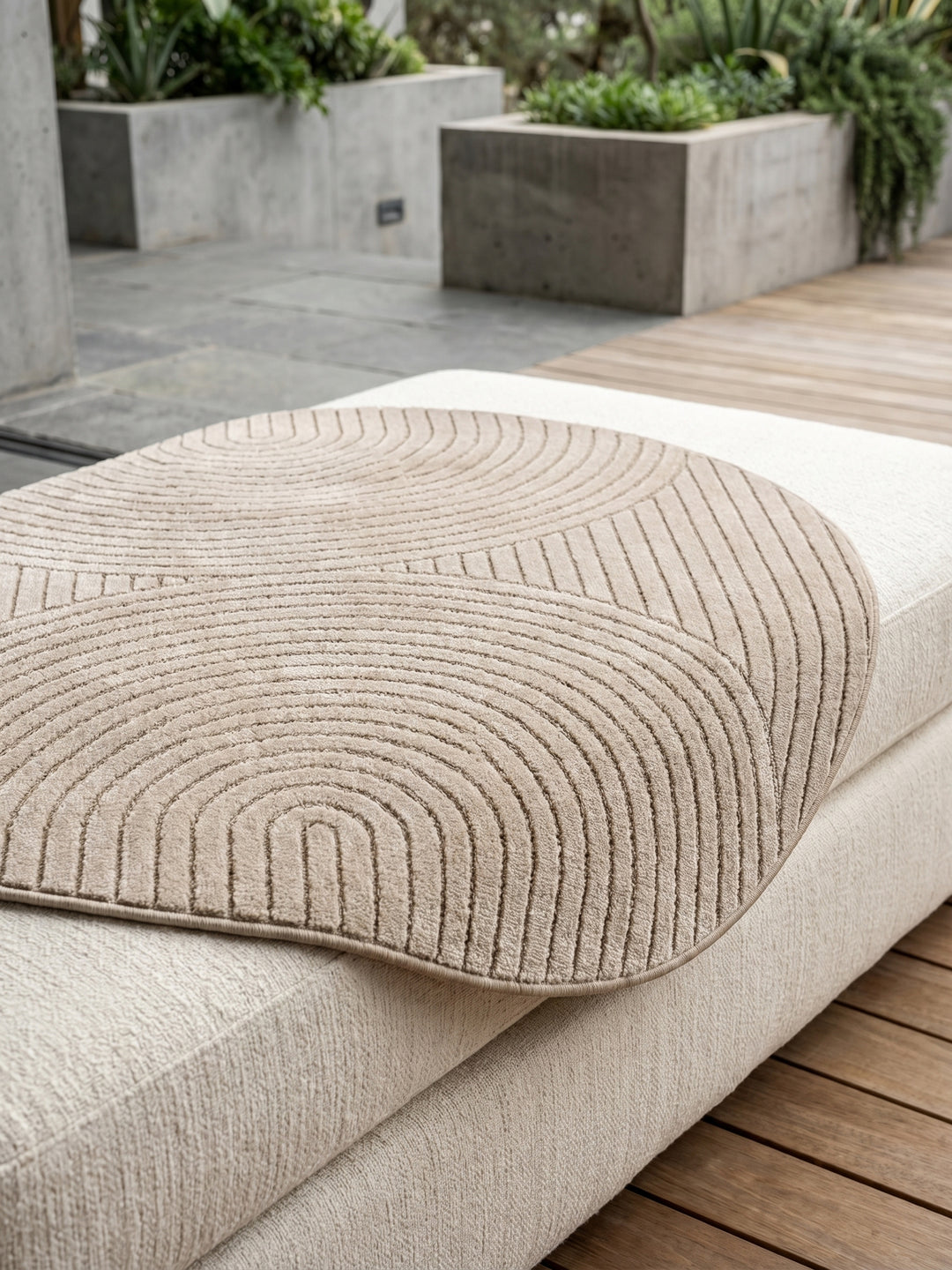 Teppich Beige rund Wohnaccessoire Deko_