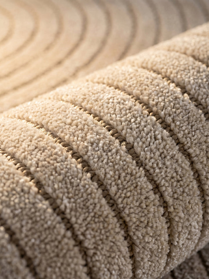 Teppich Beige rund Webstruktur Qualität_