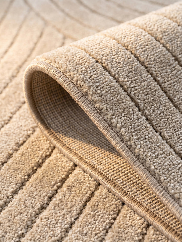 Teppich Beige rund Kante Rückseite_