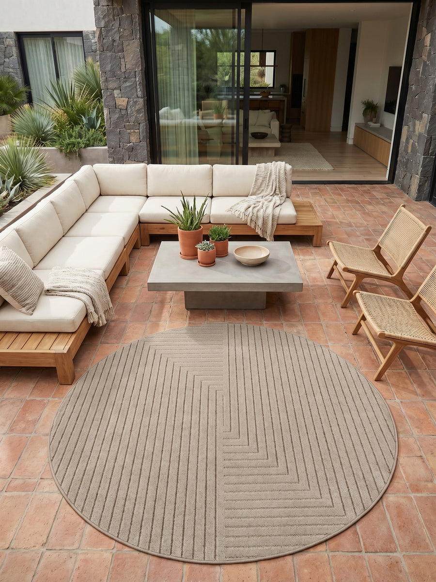 Teppich Beige rund Muster Draufsicht_