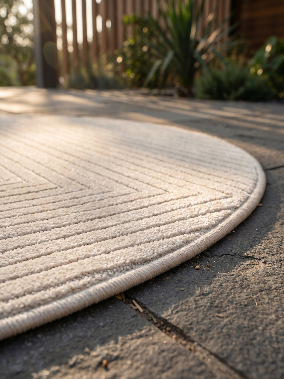 Teppich Creme rund Textur Nahaufnahme Detail_