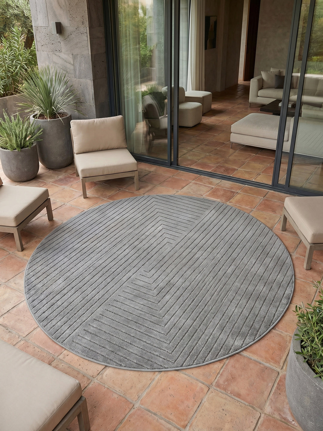 Teppich Silber rund Muster Draufsicht_