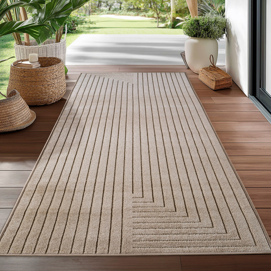 Teppich In-/Outdoor Kurzflor Skandinavisch Polypropylen Terrasse_Beige_Läufer_