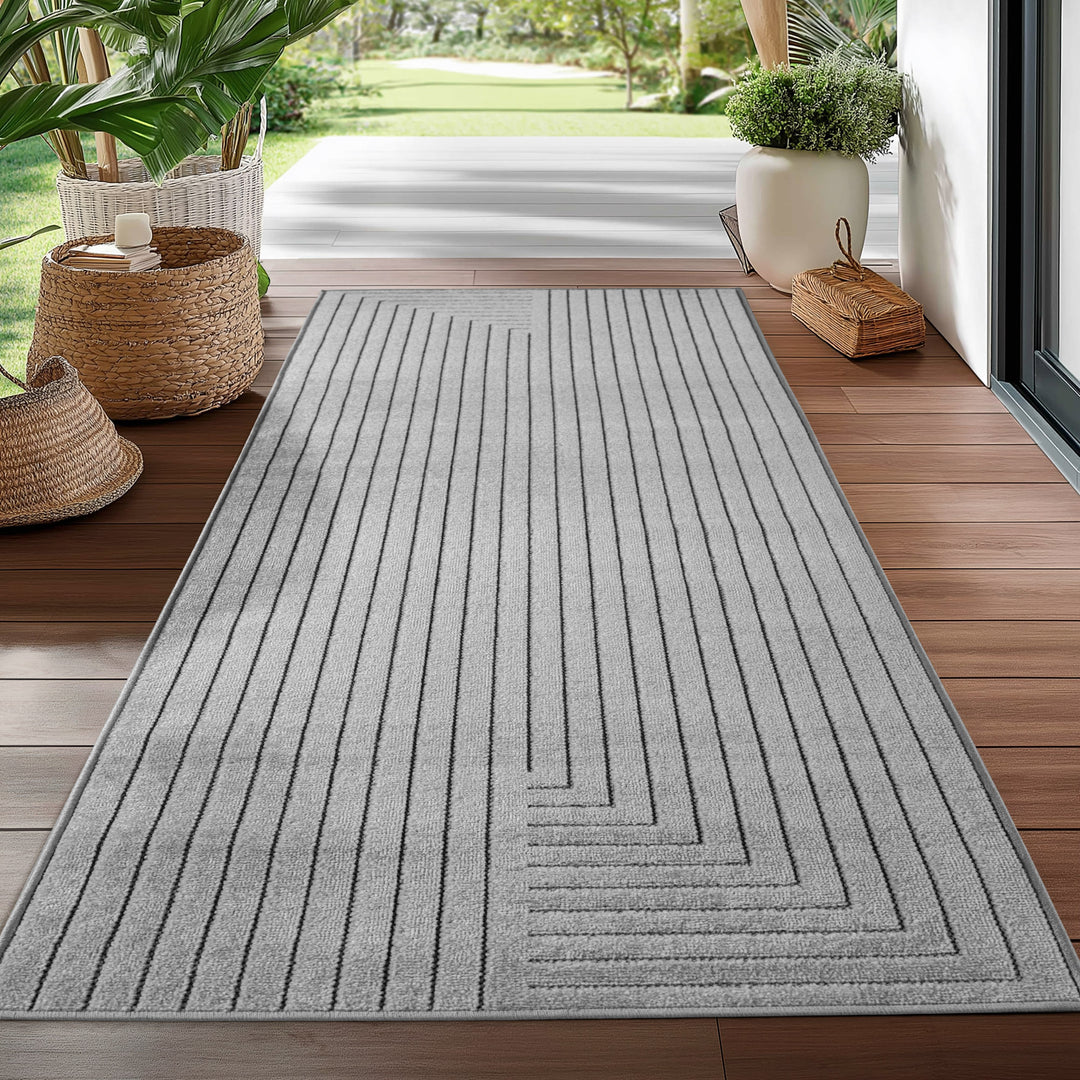 Teppich In-/Outdoor Kurzflor Skandinavisch Polypropylen Terrasse_Silber_Läufer_