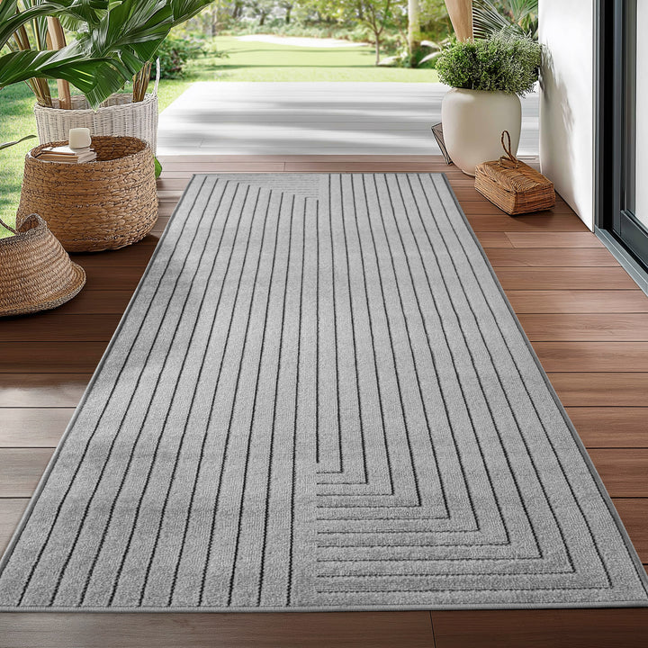 Teppich In-/Outdoor Kurzflor Skandinavisch Polypropylen Terrasse_Silber_Läufer_