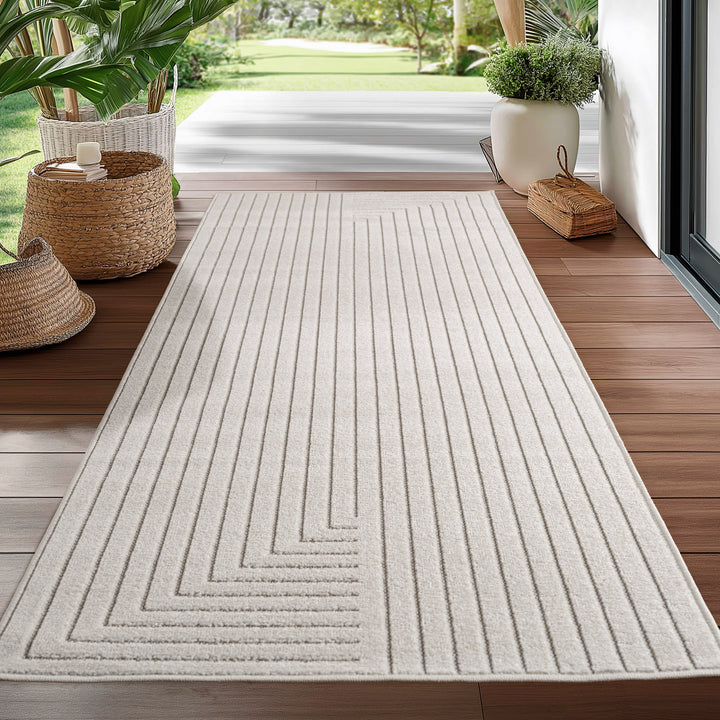 Teppich In-/Outdoor Kurzflor Skandinavisch Polypropylen Terrasse_Creme_Läufer_