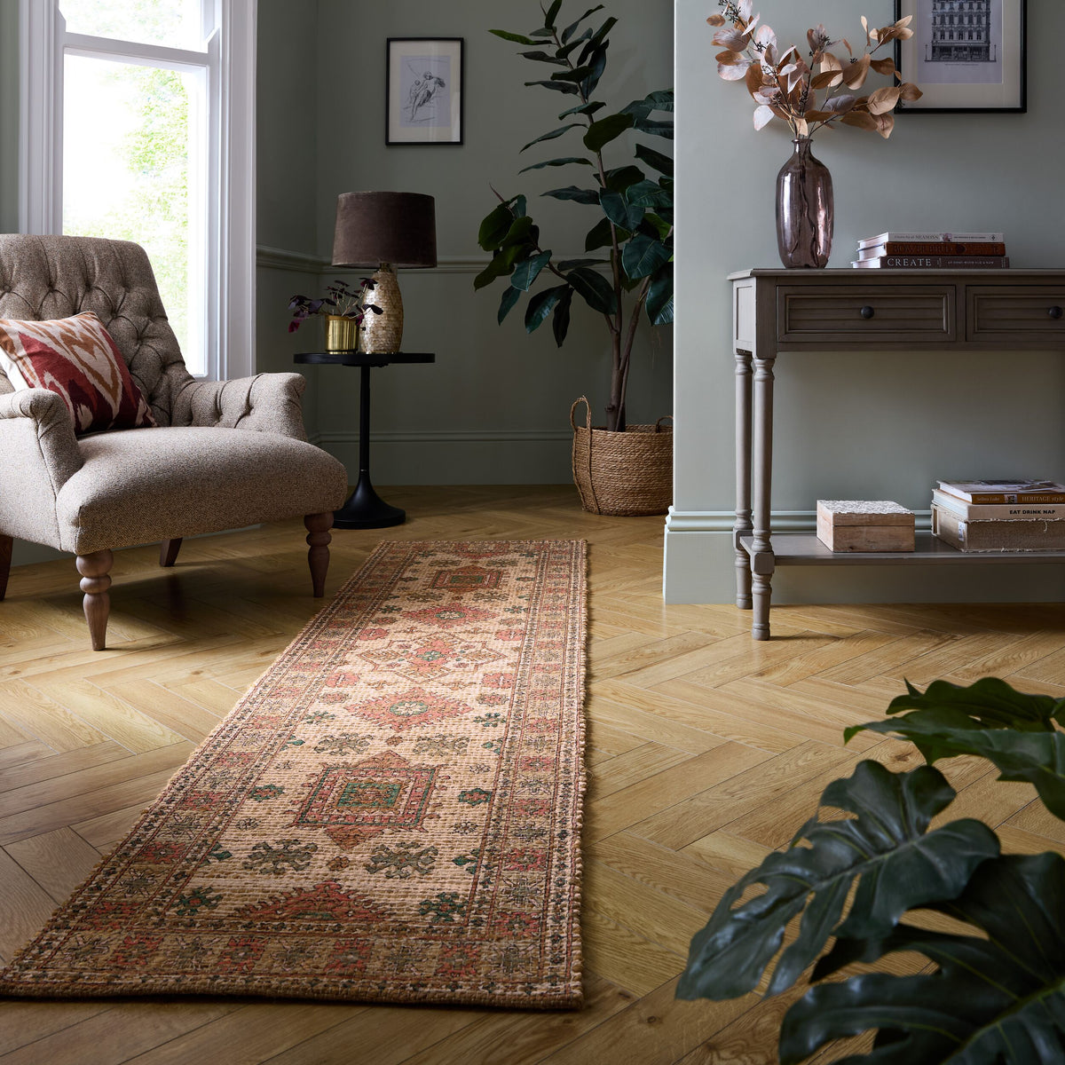 Teppich Flachgewebe Orientalisch - Wohnzimmer_Rosa_Läufer_