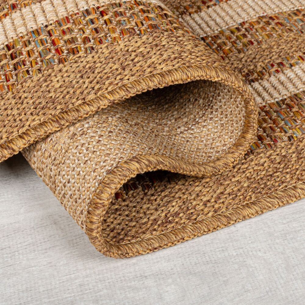 Outdoor Teppich Boho Streifen Bordüre - Balkon schmutzabweisend Rechteckig