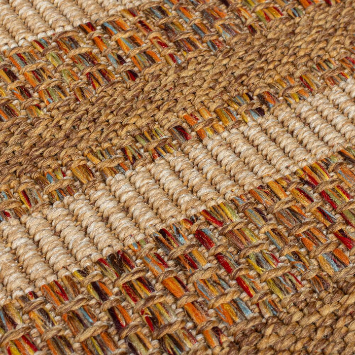 Outdoor Teppich Boho Streifen Bordüre - Balkon schmutzabweisend_Ocker_Rechteckig_