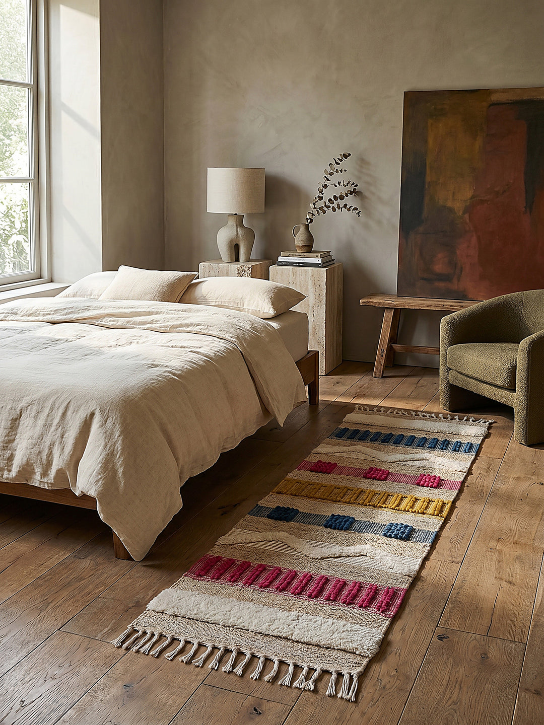 Teppich Natur-Multicolor Läufer im Wohnzimmer mit Couchtisch und Wohnaccessoires Wohnidee skandinavisch modern_