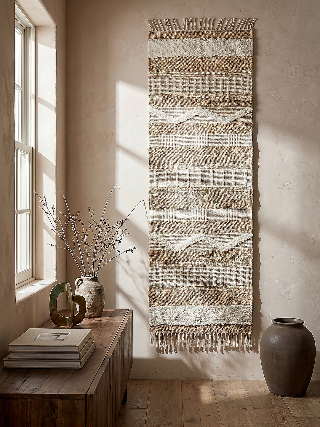Teppich Natur-Weiß Läufer als Wandteppich Wanddekoration Textilkunst Interior Design_