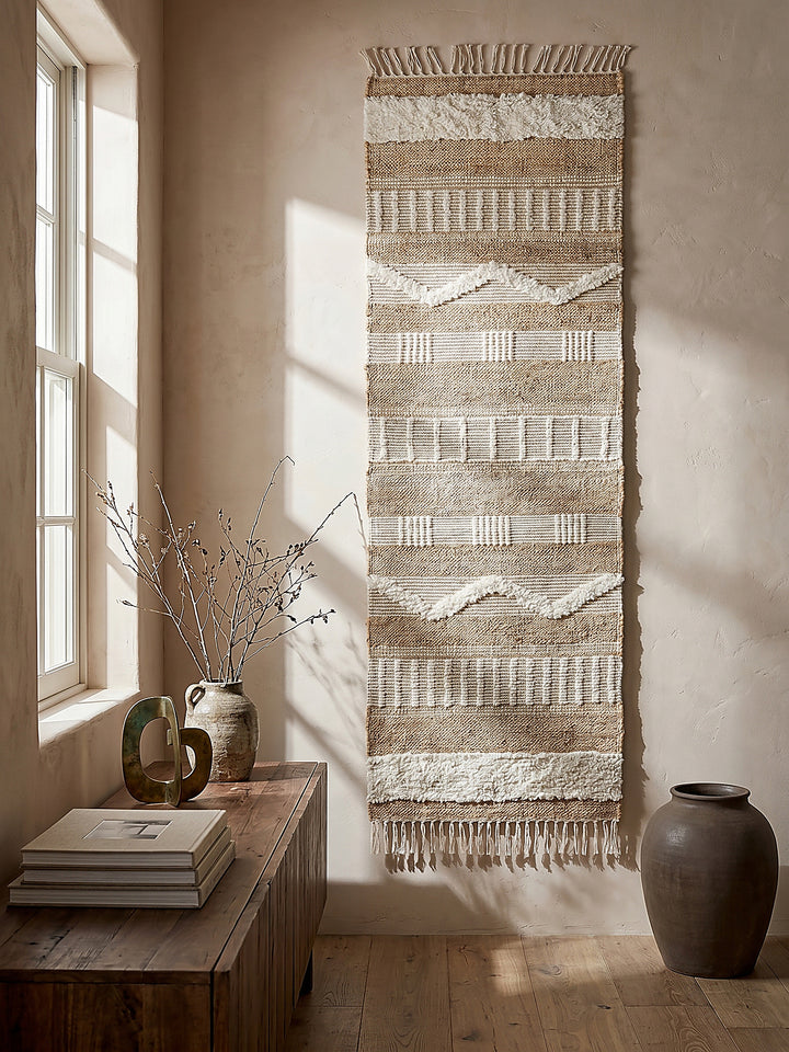 Teppich Natur-Weiß Läufer als Wandteppich Wanddekoration Textilkunst Interior Design_