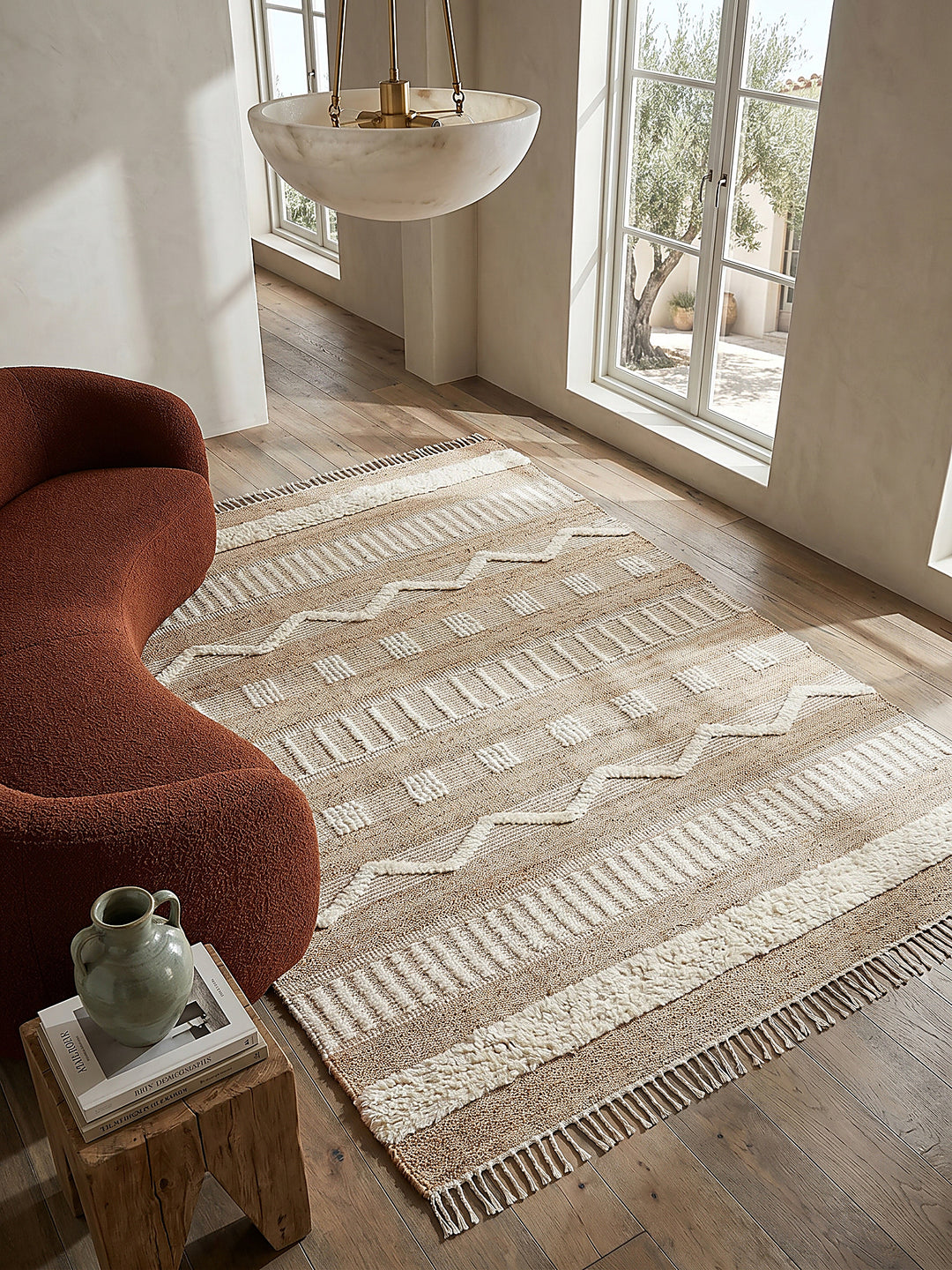 Teppich Natur-Weiß rechteckig Musteransicht von oben Designkollektion_