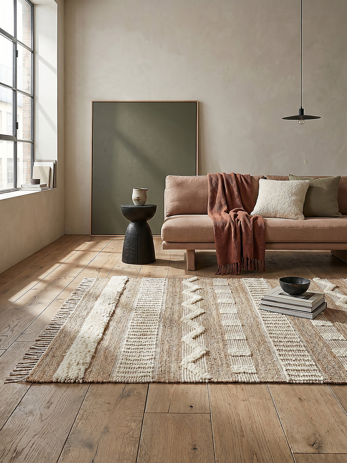 Teppich Natur-Weiß rechteckig im modernen Wohnzimmer Einrichtungsidee