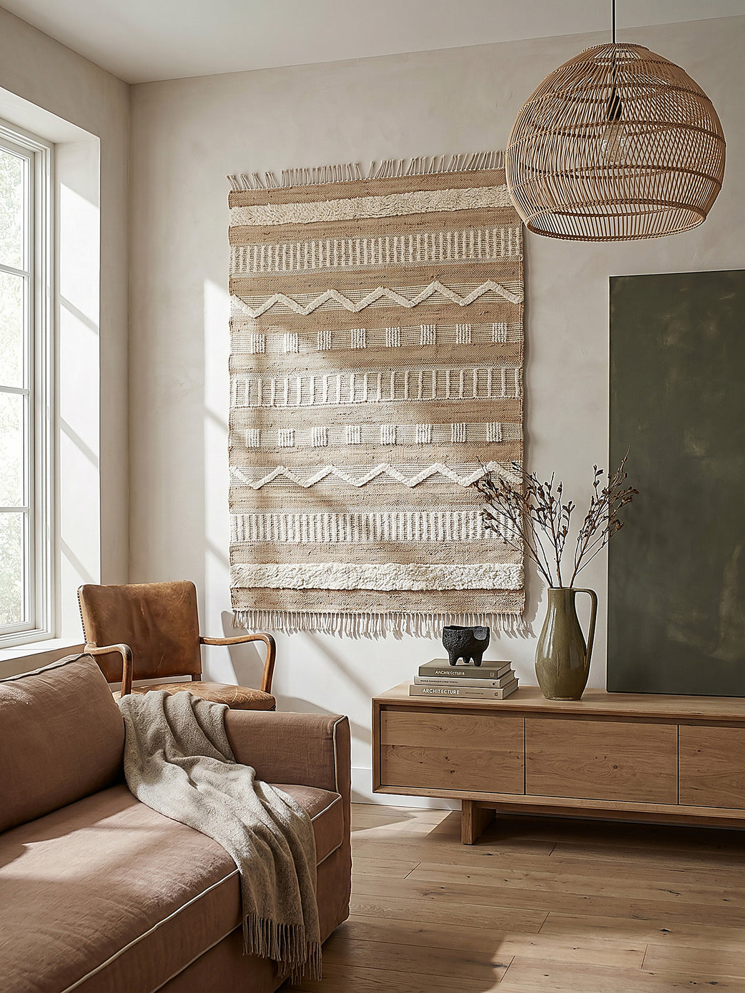 Teppich Natur-Weiß rechteckig als Wandteppich Wanddekoration Textilkunst Interior Design_