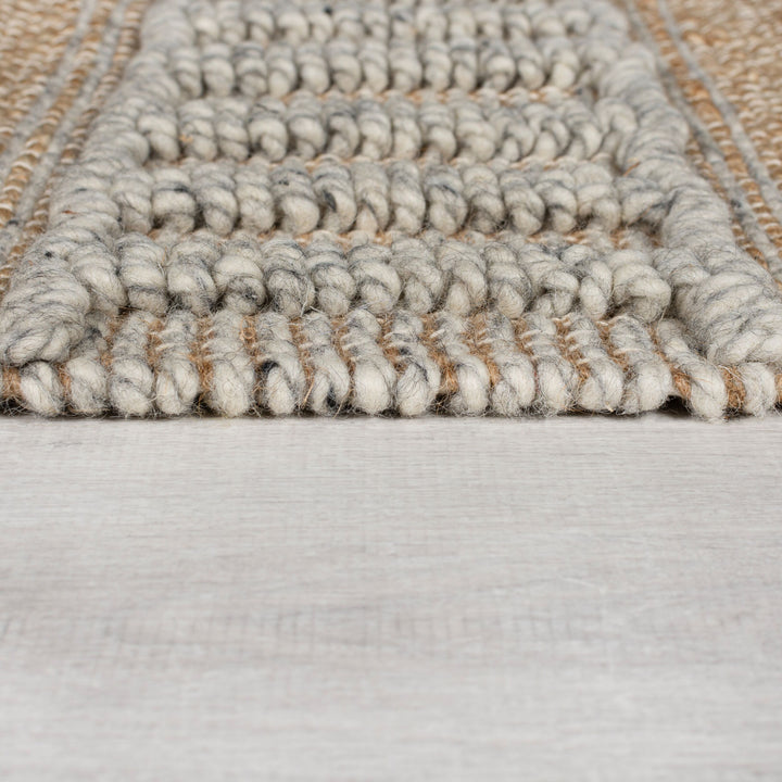 Teppich Jute Wolle Baumwolle Naturfaser handgewebt strapazierfähig strukturiert Ethno-Stil_Rechteckig_