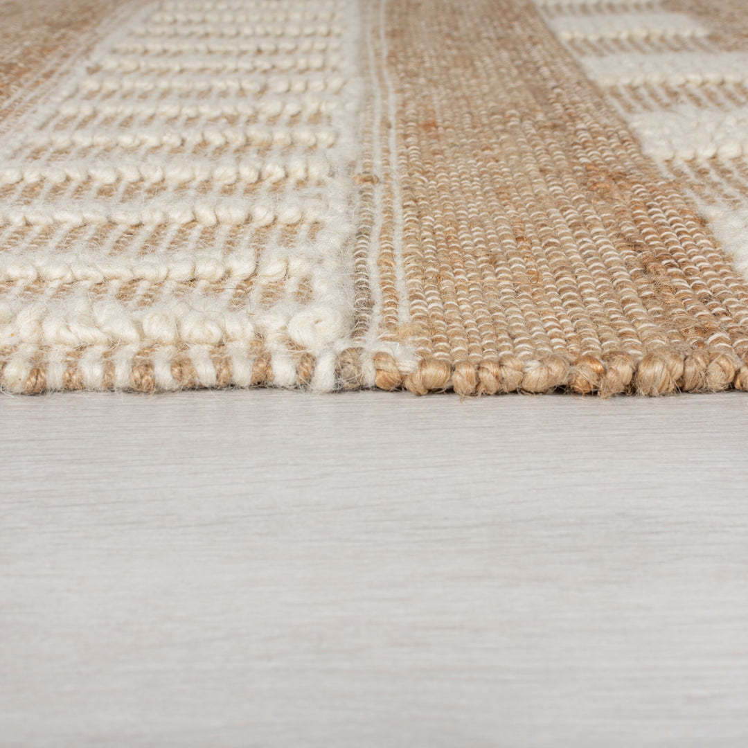 Teppich Jute Wolle Baumwolle Naturfaser handgewebt strapazierfähig strukturiert Ethno-Stil_Rechteckig_