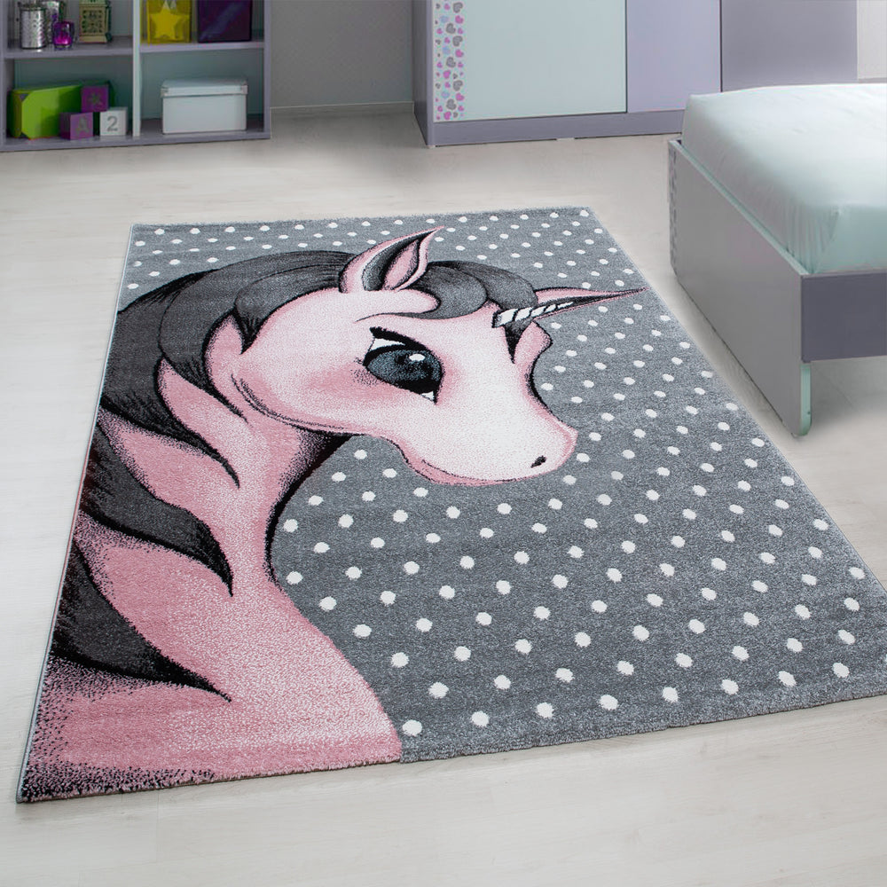 Teppich Kinder Einhorn Polypropylen saugroboter Kurzflor Kinderzimmer_Pink_Läufer_