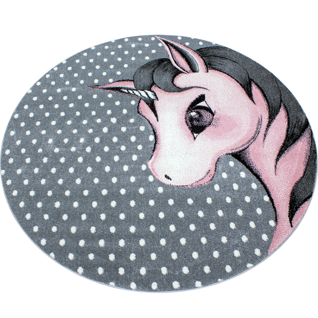Teppich Kinder Einhorn Polypropylen saugroboter Kurzflor Kinderzimmer_Rund_