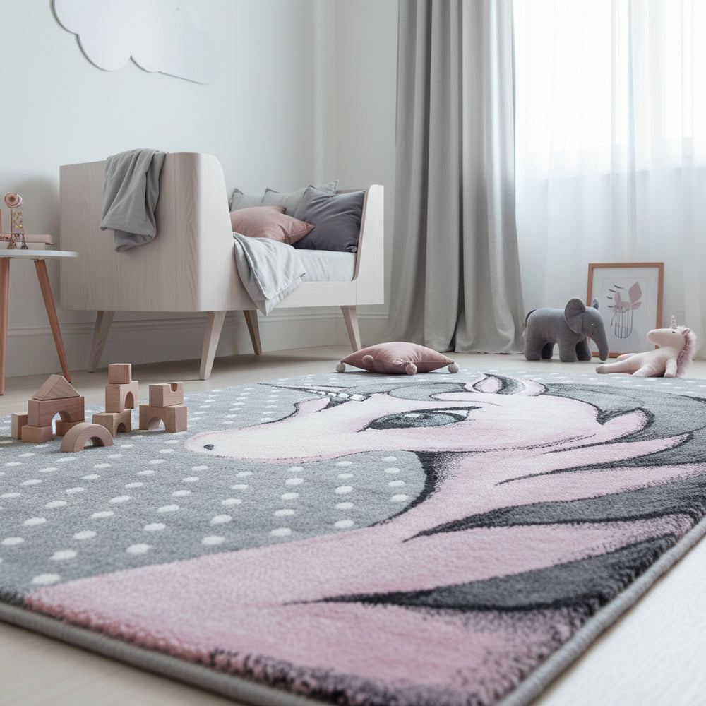 Teppich Kinder Einhorn Polypropylen saugroboter Kurzflor Kinderzimmer_Läufer_